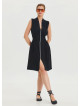 Black Summer Dress with Stand Collar and Zipper Detail 4442